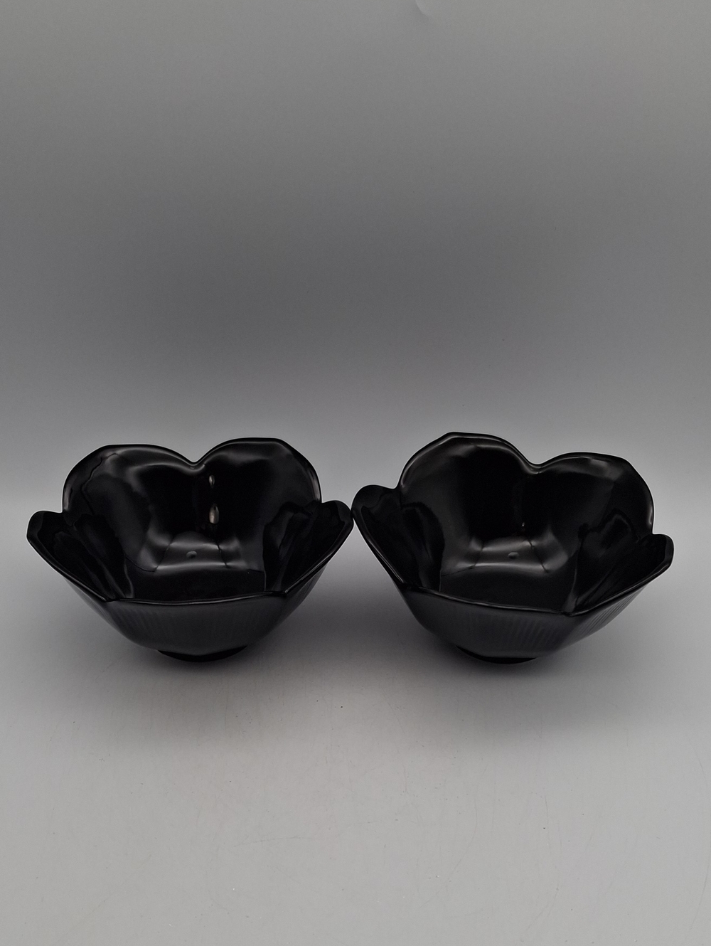 Pier One - Black Flower-Shaped Ceramic Bowls - Set of 2